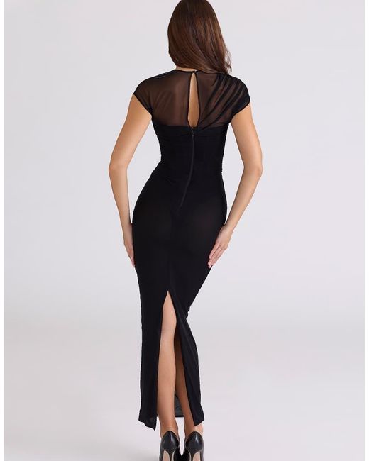 House Of Cb Blue Orelia Draped Mesh Maxi Dress