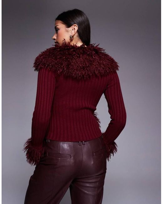 I.AM.GIA Purple Cressida Compact Knit shaggy Faux Fur Trim Zip Through Cardigan
