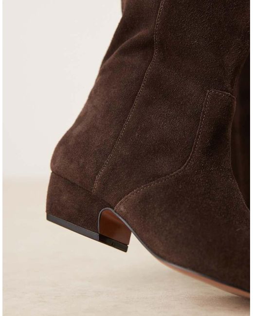 ASOS Black Calais Suede Pointed Flat Knee Boots