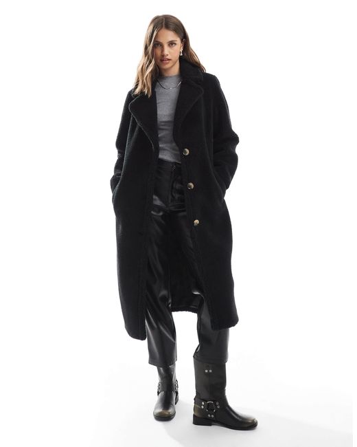 Threadbare Black Maxi Borg Coat