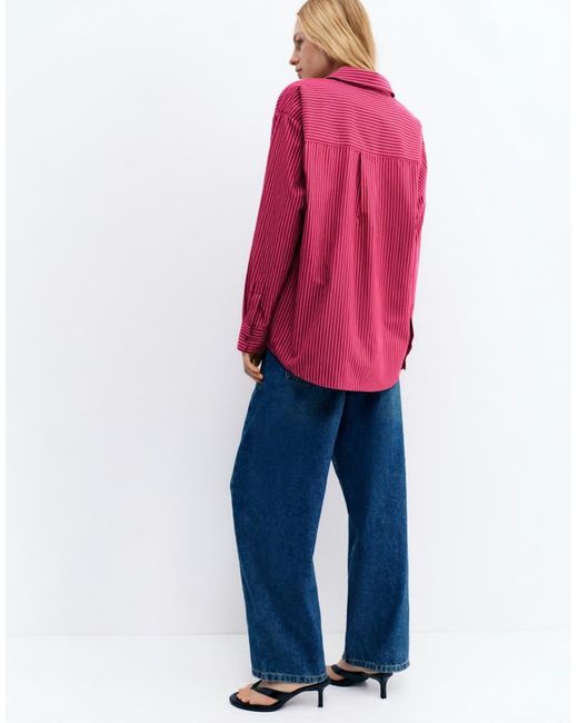 Pull&Bear Red Striped Poplin Shirt