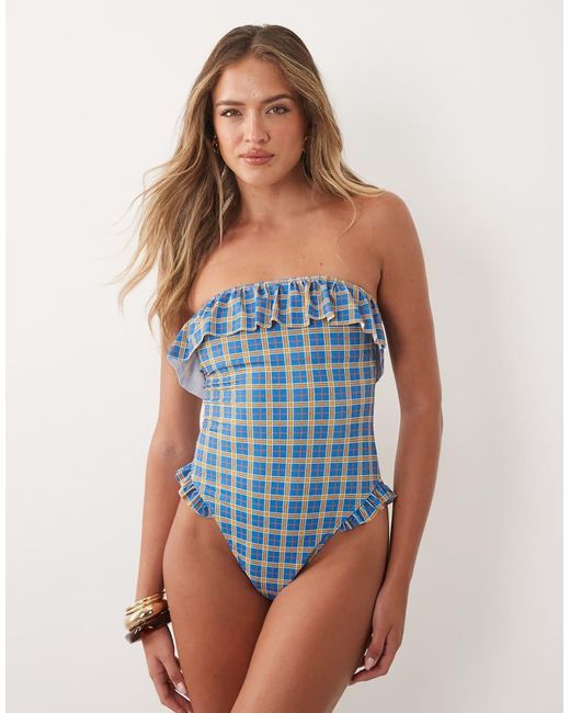 ASOS Blue Charlie Bandeau Frill Swimsuit