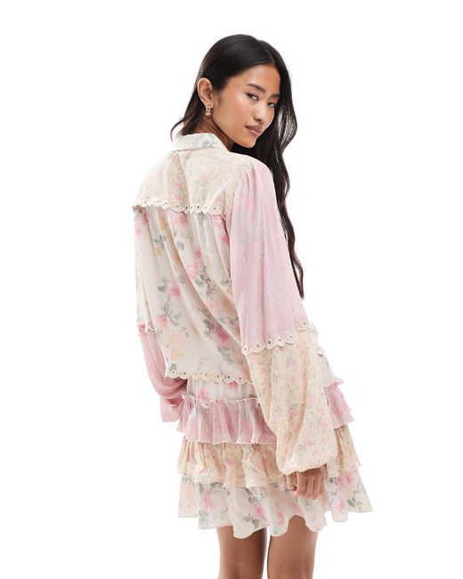 Miss Selfridge Pink – gewebte hemdbluse mit mustermix und blümchenmuster