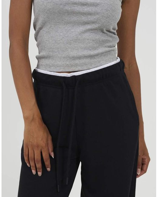 Brave Soul Black Contrast Double Waistband Wide Leg Joggers