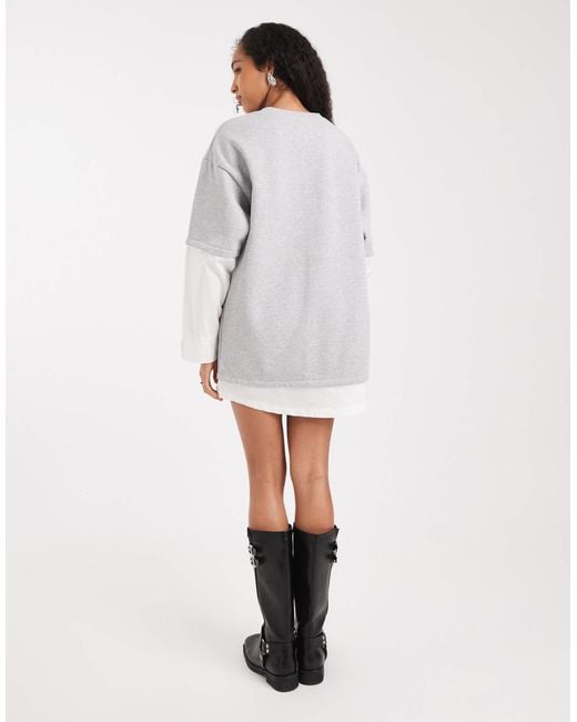 Robe t-shirt courte avec chemise oversize intégrée - blanc et gris ASOS en coloris White