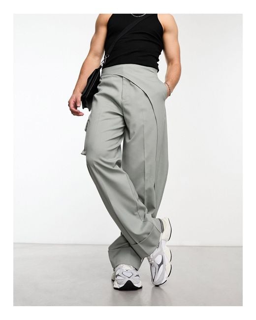Pantaloni cargo eleganti a fondo ampio grigi con dettaglio asimmetrico da  Uomo di ASOS in Bianco | Lyst