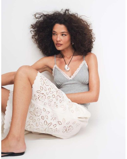 ASOS White Contrast Lace Detail V Neck Cami