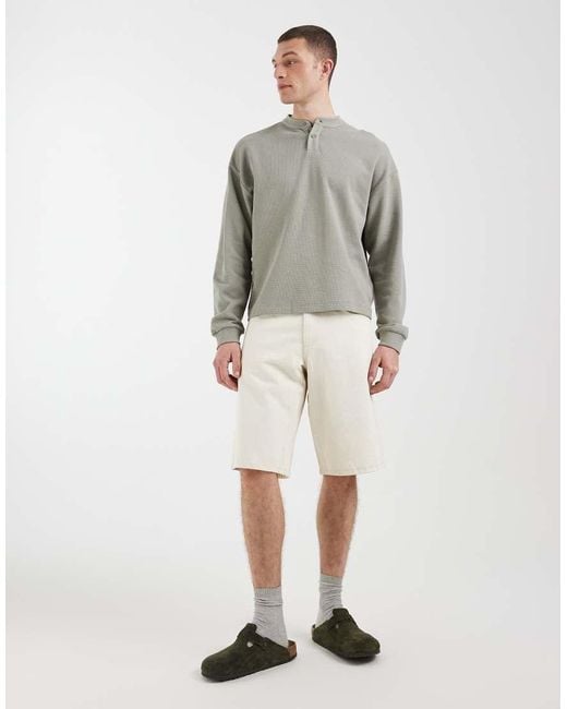 ASOS Oversized Recht T-Shirt Met Lange Mouwen En Henley-Hals in het Gray voor heren