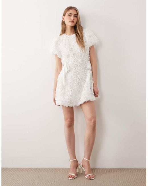 Sister Jane White Dream Bridal Petalscape Floral Tulle Mini Dress