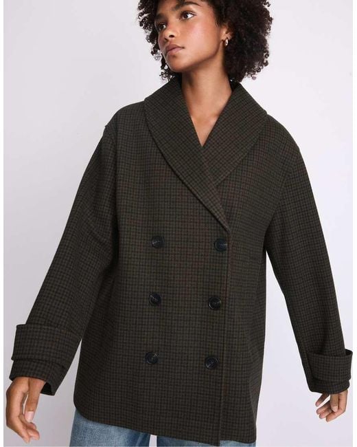 Stradivarius Green Shawl Neck Felt Coat