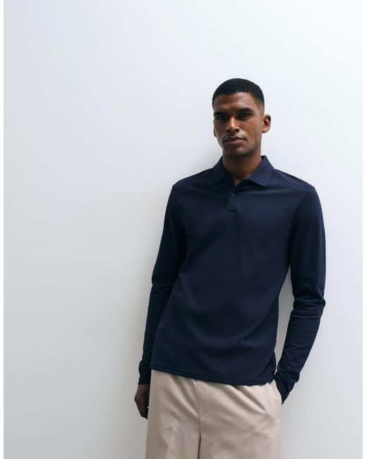 Polo Basic A Maniche Lunghe di ASOS in Blue da Uomo