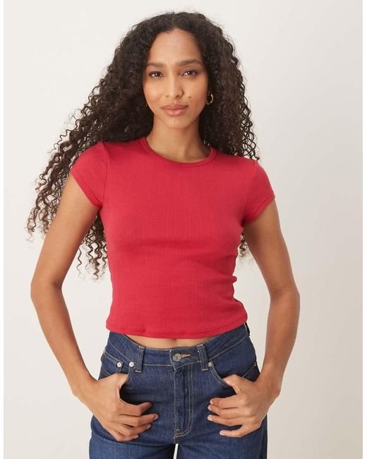 Free People Red Wait A Minute Pointelle Baby T-shirt