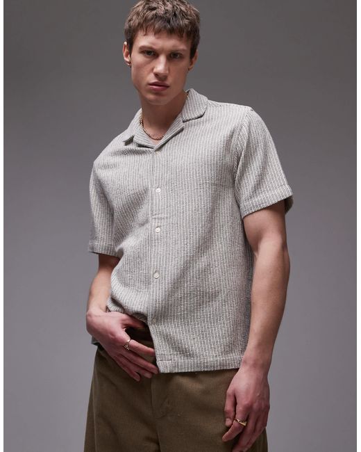 Topman Gray Short Sleeve Textured Stripe Shirt for men
