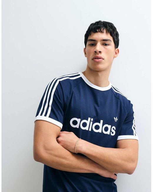 Adidas Originals Blue Three Stripe Ringer T-Shirt for men
