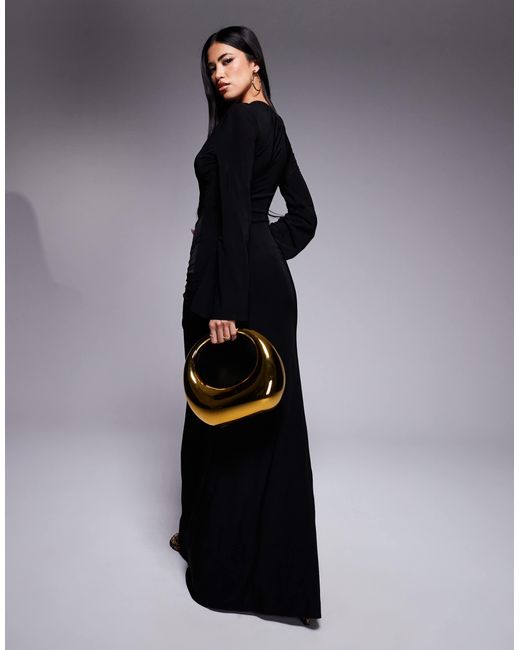 navy blue dress for baby girl ASOS Design High Neck Asymmetric Twist Shoulder Maxi Dress in Black main image 1