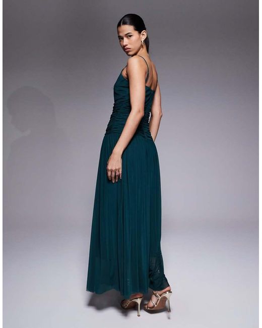 Aria Cove Blue Chiffon V Neck Dropped Pleated Waist Maxi Dress