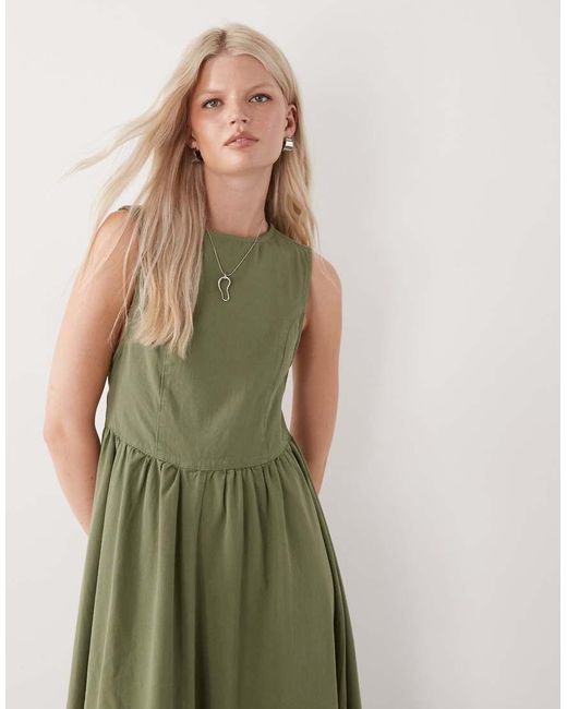 Reclaimed Vintage Green Tie Back Denim Midi Dress