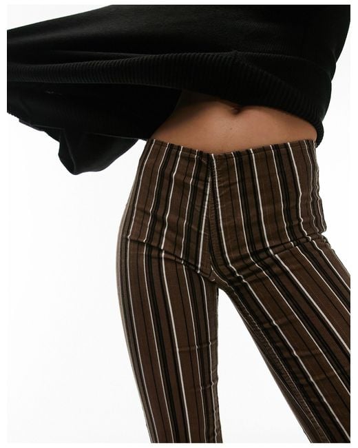 TOPSHOP Black Stripe Print Low Rise Cord Flare Trouser