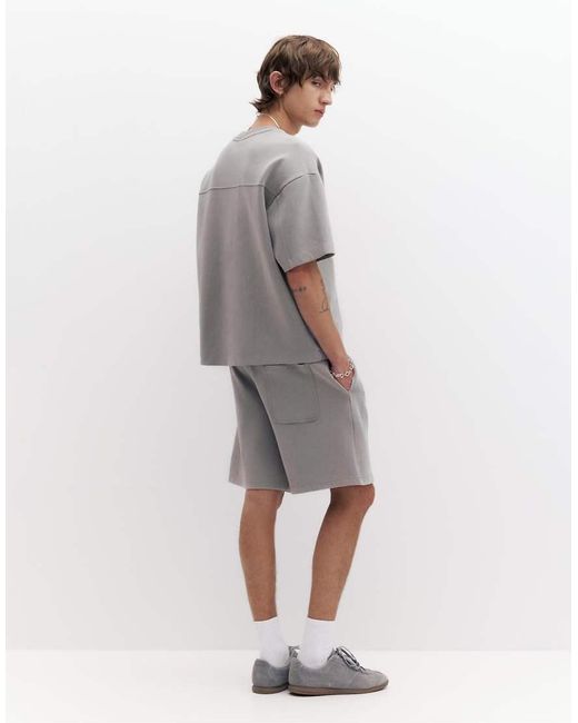 Pull&Bear Gray Interlock Short Sleeve Heavweight T-shirt for men