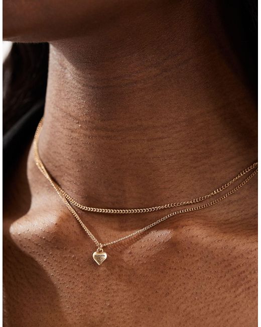AllSaints Brown Heart Pendent Double Chain Necklace