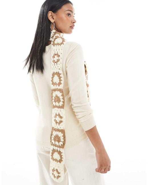 Sciarpa Sottile All'Uncinetto Crema E Tortora di Miss Selfridge in Natural