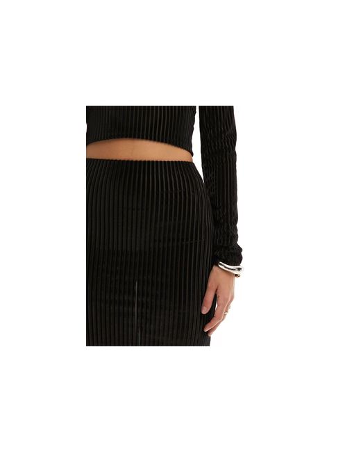 ASOS Black Velvet Rib Midi Pencil Skirt