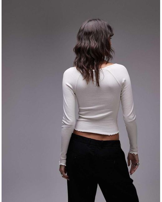 Top Blanco De Manga Larga Con Bordes Ondulados De Canalé De Tommy Hilfiger de color Gray