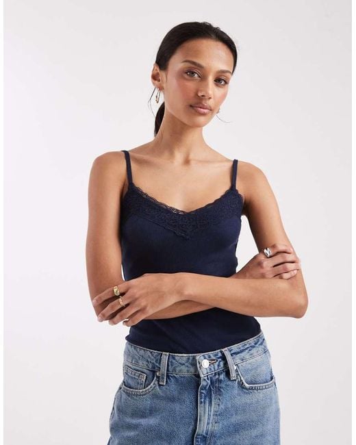 Hollister Blue Lace Trim Cami Top