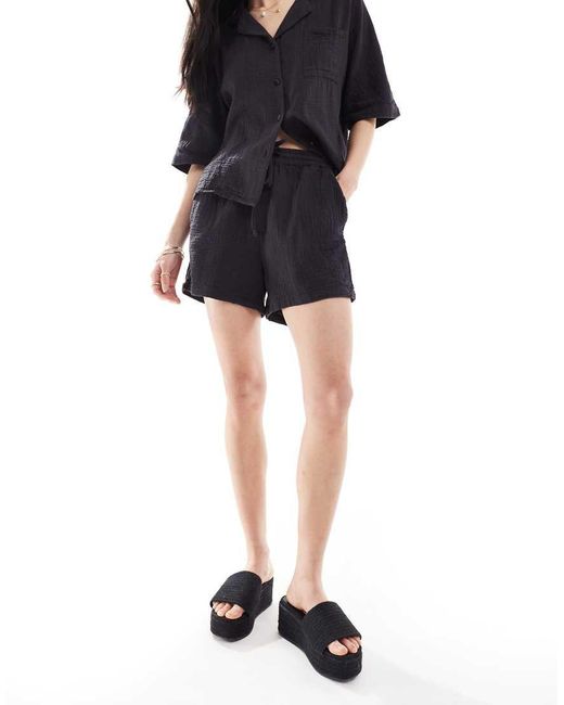 ONLY Black Cheesecloth Shorts Co-ord