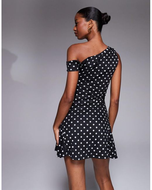 Kaiia Blue Exclusive Double Layered Slinky Mesh Off Shoulder Skater Mini Dress