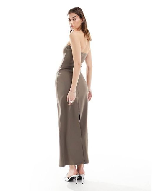 Weekday Brown Tania Scuba Bandeau Tube Maxi Dress