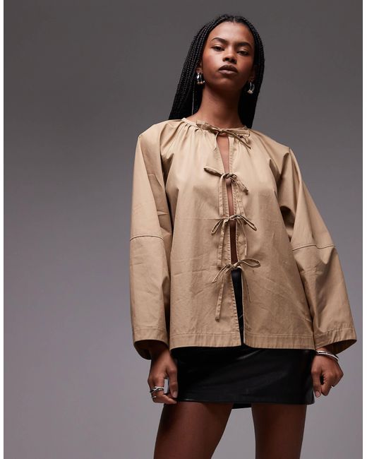 ARKET Natural Oversized Blouse With Bow Front Detail