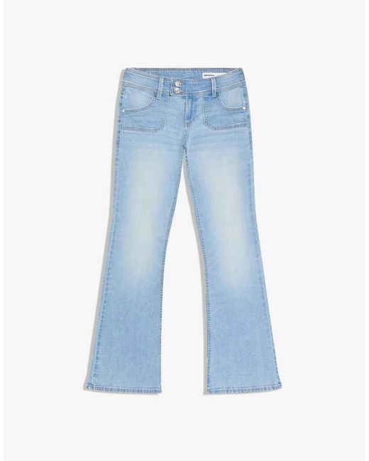 Bershka Blue Petite Low Rise Bootcut Jeans