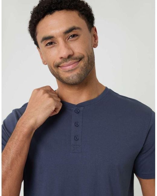 Threadbare Blue Stripe Grandad Pyjama Set for men