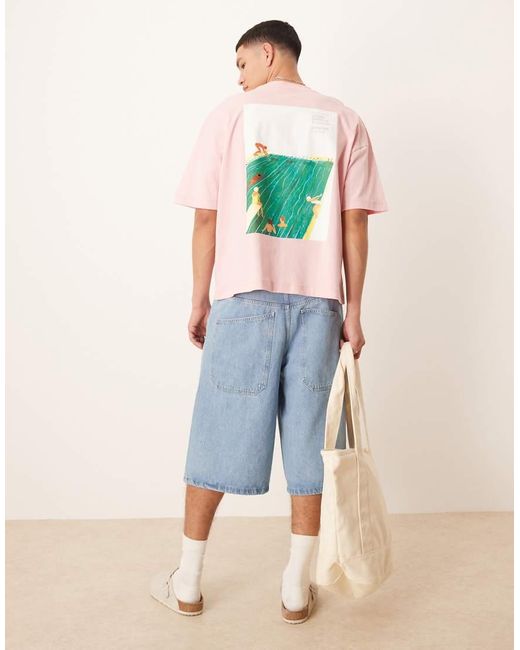 Camiseta Rosa De Corte Cuadrado Extragrande Con Estampado Gráfico Deportivo Y Sisas Caídas De ASOS de hombre de color Blue