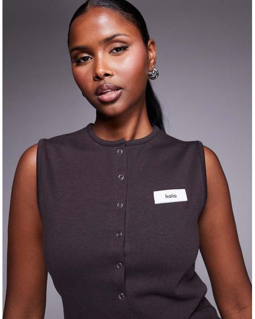 Kaiia Purple Exclusive Cotton-blend Popper Front Label Logo Detail Waistcoat Top