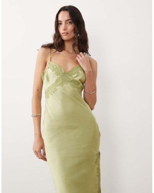 New Look Natural Lace Trim Slip Midi Dress