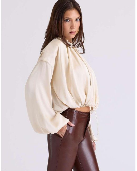 House Of Cb Natural Talia Satin Open Front Blouse