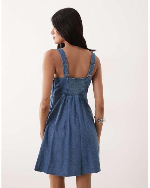 Abercrombie & Fitch Blue Cotton Blend Denim Look Milkmaid Mini Dress