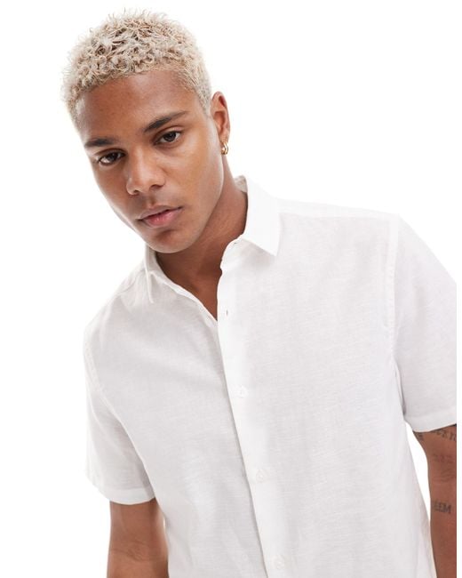 ASOS White Regular Smart Linen Mix Shirt for men