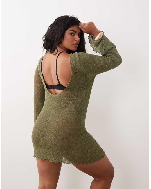 ASOS Green Asos Design Curve Beach Knitted Boucle Scoop Back Mini Dress