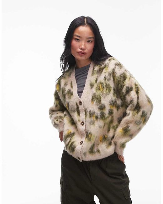 TOPSHOP Multicolor Knitted Brushed Abstract Animal Oversized Cardi
