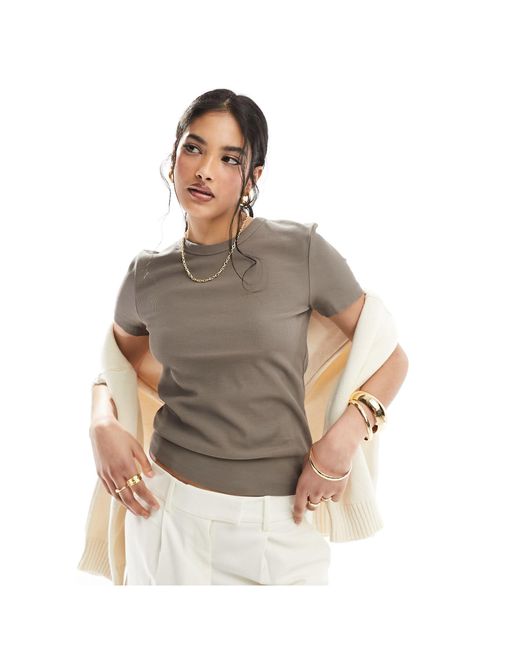 & Other Stories Brown Short Sleeve Ribbed Fitted Top