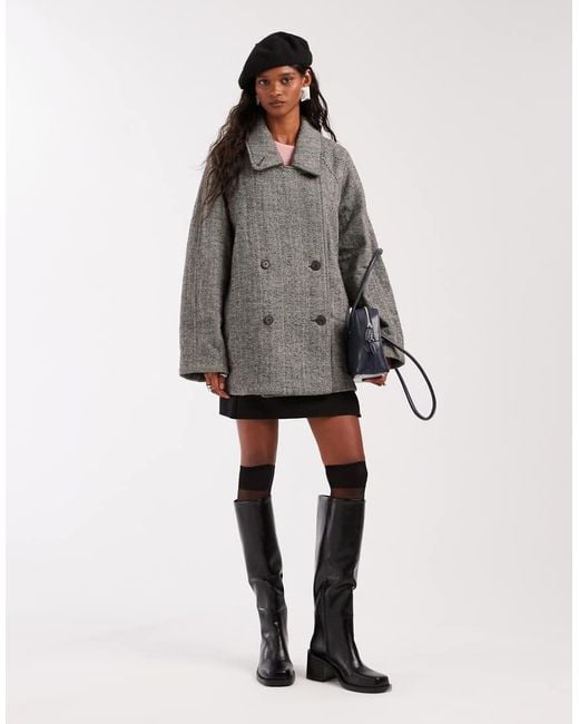 ASOS Gray Oversized Mid Length Pea Coat