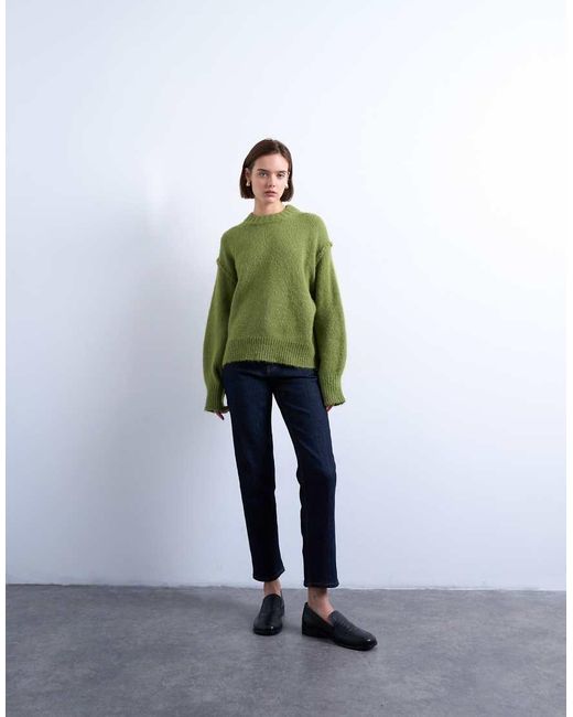 TOPSHOP Green Knitted Wool Blend Fluffy Exposed Seam Easy Jumper