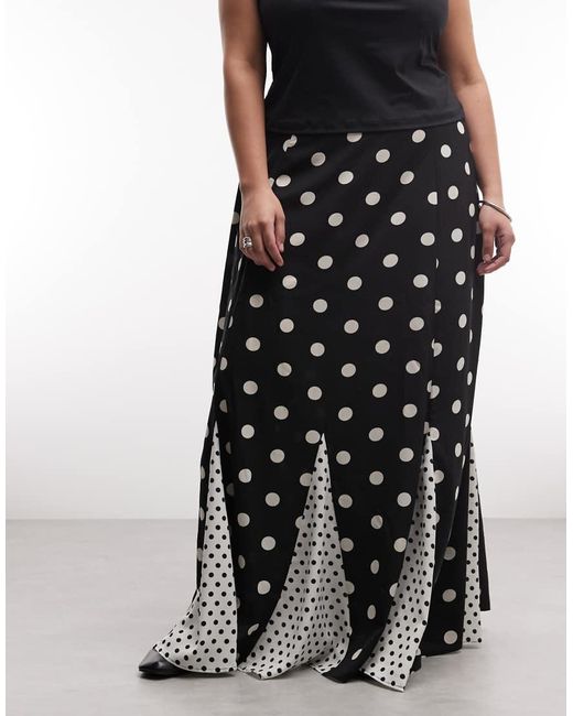 ASOS Black Asos Design Curve Mixed Print Godet Maxi Skirt