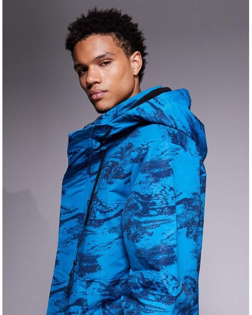 Threadbare Blue Zip Through Ski Jacket With Hood for men