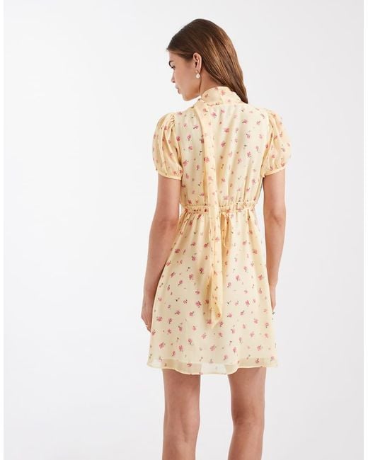 New Look Natural Ditsy Chiffon Scarf Mini Dress