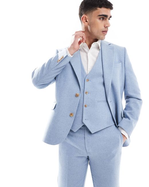 ASOS Blue Wool Blend Slim Suit Jacket for men