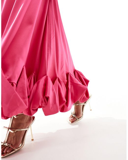 Robe longue en satin à bretelles fines et surpiqûres Vila en coloris Pink